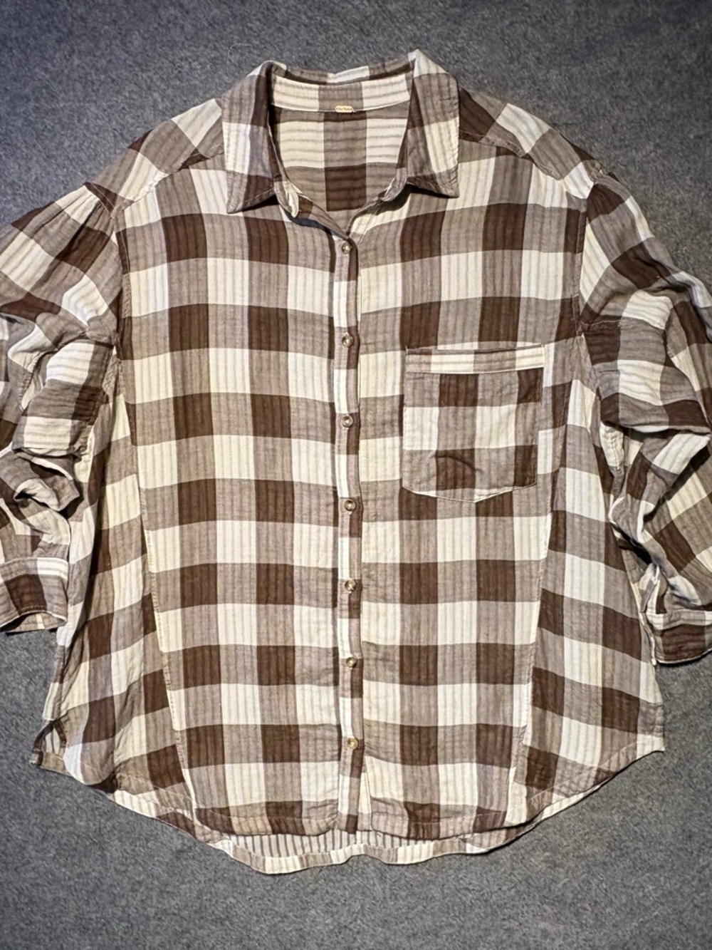 Free People Happy Hour billowy buffalo plaid blousy boho chic flowy coastal XXXL